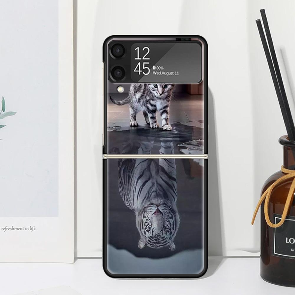 Cool Animal Big Cat Tiger Phone Case For Samsung Galaxy Z Flip 7 Flip7 Zflip 6 Flip6 5 Flip5 4 Flip4 3 Flip3 5G Fundas Black Cov