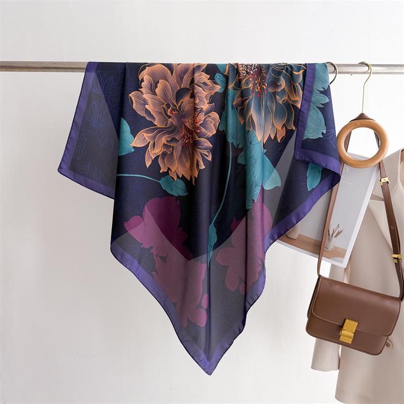 90*90cm Women Square Silk Scarf Lady Foulard Neck Hair Scarves Design Printed Kerchief Fashion Girl Hair Ribbon Headband Bandana