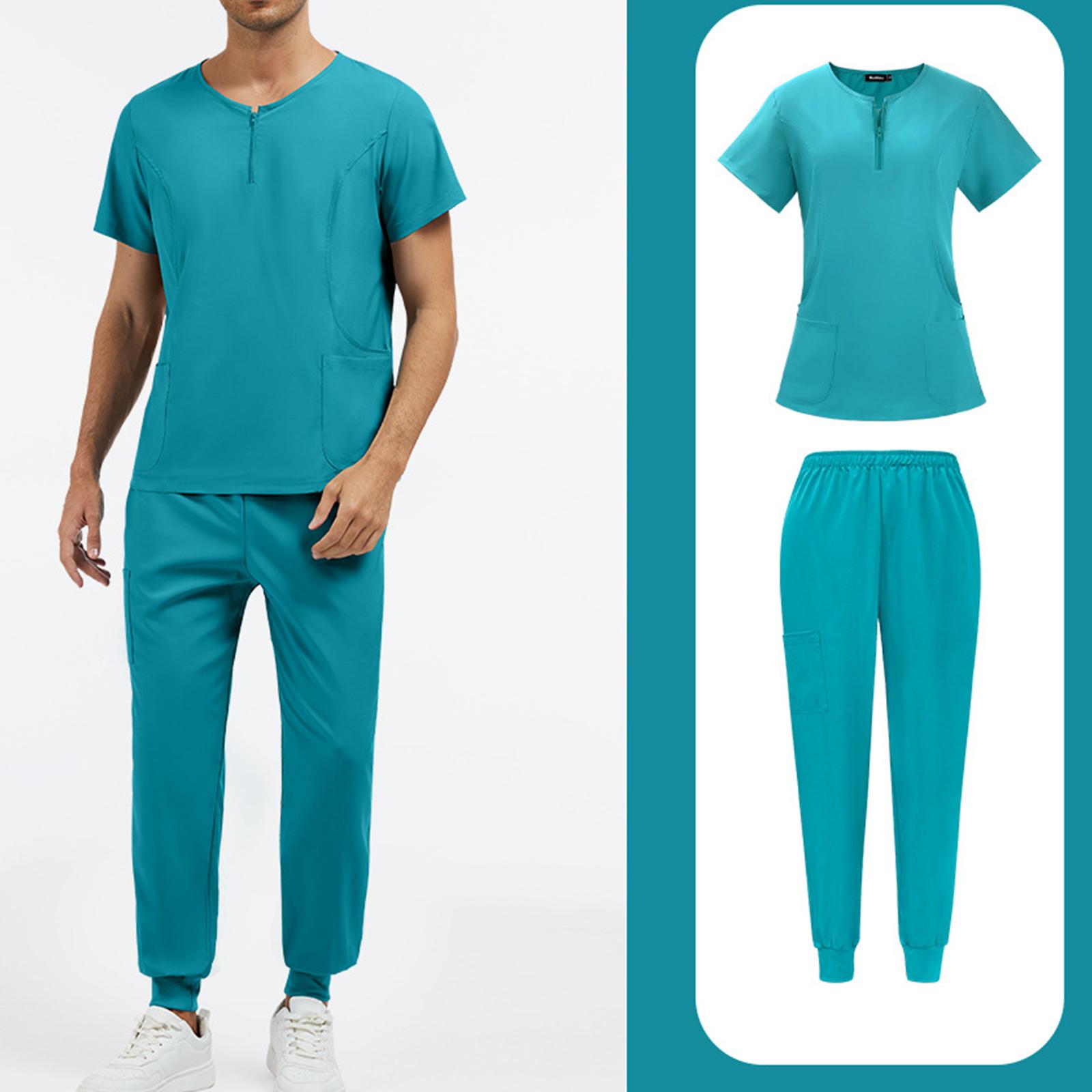 

Unisex Comfortable And Casual Solid Color Short Sleeved Pants Protective Suit Set XXL синій
