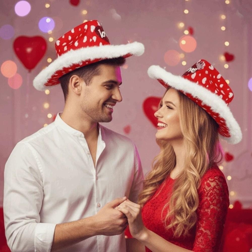 Wide Brim Red Heart Cowboy Cap Warmer Valentine's Day Party Hat Cool Cowgirls Top Hat  Fashion Show