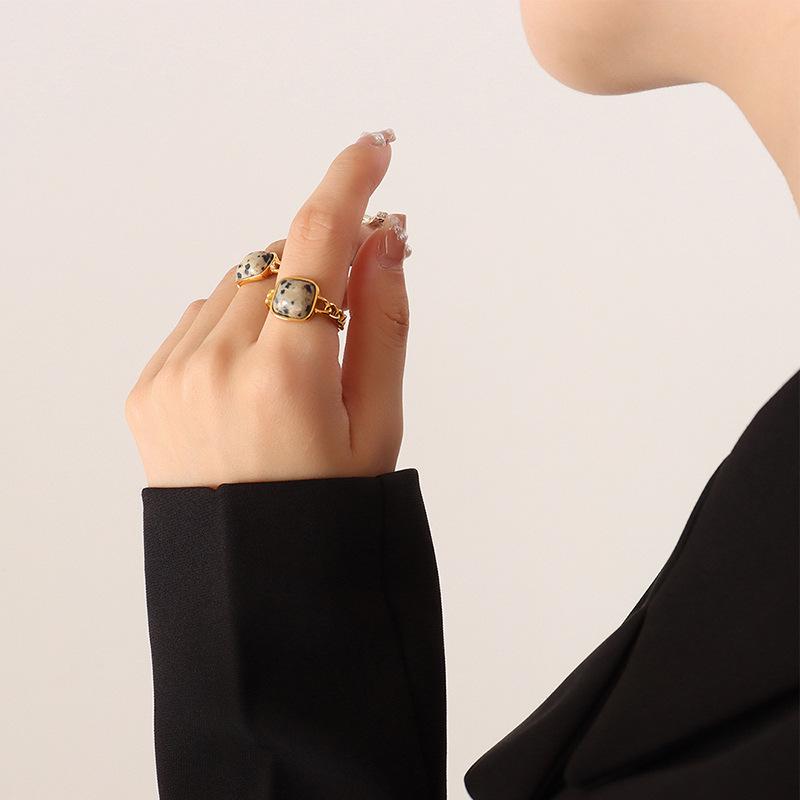 Anel aberto geométrico retrô personalizado com incrustação de pedra natural olho de tigre - A344