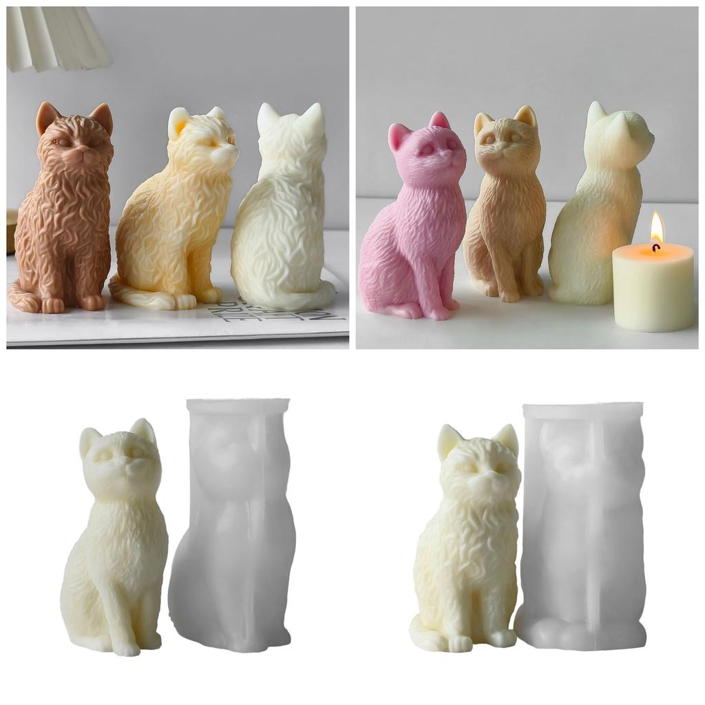 Easy to Clean Silicone Candle Mold Soap Moulds Sitting Cat Shape Resin Project Moulds Silicone Texture for Candle