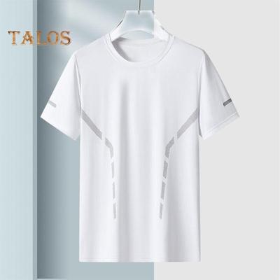 Sommer Herren T-Shirt Eisseide Rundhalsausschnitt Locker Reine Farbe Kurze Ärmel Pullover Lässig Täglich Tragen Sport Fitness Top