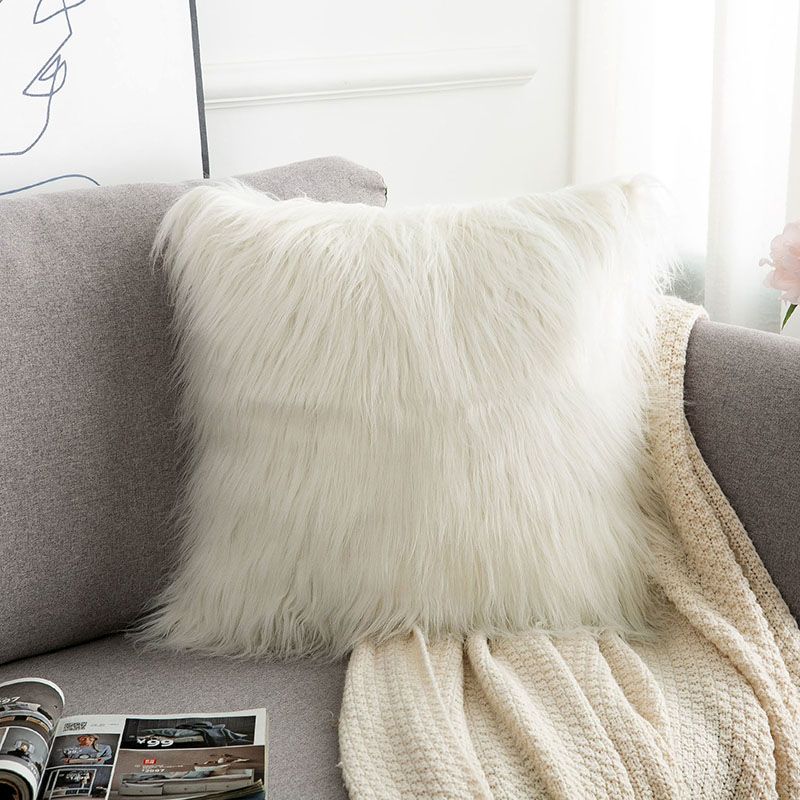 45/50cm Cushion Cover Modern Simple Soft Fluffy Pure White Plush Pillow Home Cushion Artificial Imitation Wool Pillow Cover