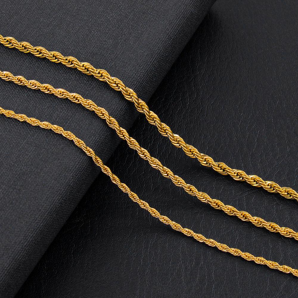 Stainless Steel Twisted Chain Necklace - 3MM/4MM/5MM, Elegant Style, Vacuum Electroplated Pendant.