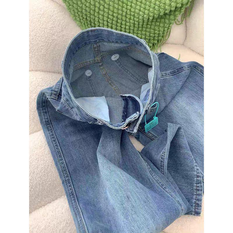 Women's Retro Blue High-Waist Straight-Leg Jeans - Versatile Slimming Fit for Spring and Autumn