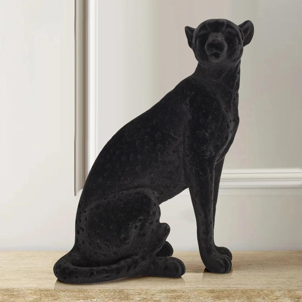 Flocking Leopard Resin Crafts Simulation Leopard Animal Sculpture Resin Desktop Decorative Ornaments Home Decoration Figurine