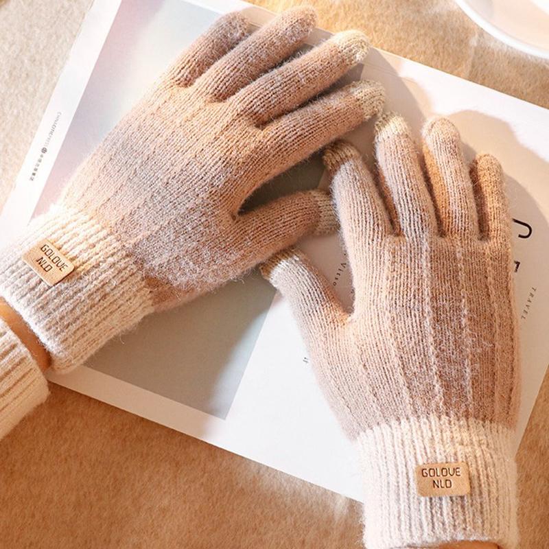 Women Warm Thick Plush Knitted Gloves Touch Screen Men Women Fashion Autumn Winter Keep Warm Riding Skiing Outdoor Gloves