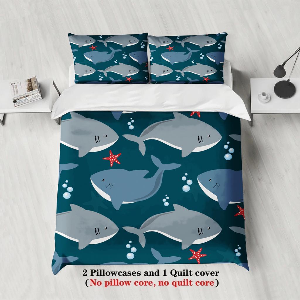 3pcs Whale Pattern Bedding Sets Minimalist Style Playful 3D Printed Ocean Theme Duvet Cover Sets With Pillowcases No Filling
