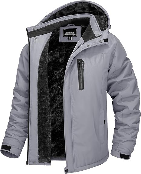 TACVASEN 11k Winter Warm Solid Color Windproof Outerwear for and Light Size 3XL Men's Jacket, Zip-Up Coat, Skiing, Mountaineering, Snowboarding, Gray,