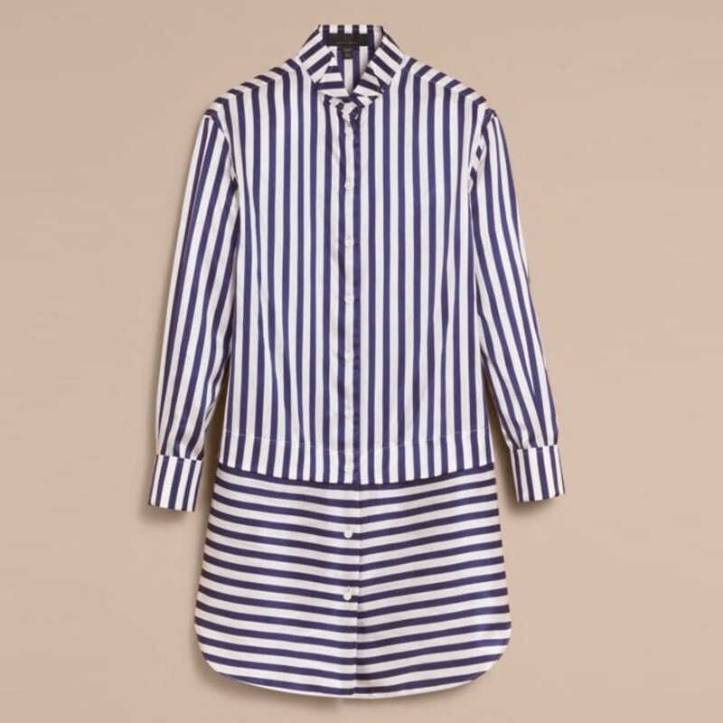 

Платье-рубашка в королевско-синюю полоску в стиле знаменитостей, с длинными рукавами, свободного кроя Ma Sichun Same Style Stripes Shirt and Skirt L