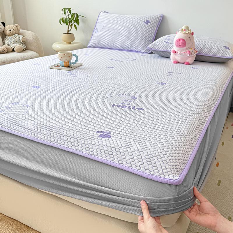 Summer Nude Ice Silk Cooling Mat Set: 3-Piece, Soft, Machine-Washable, A-Class Fitted Sheet