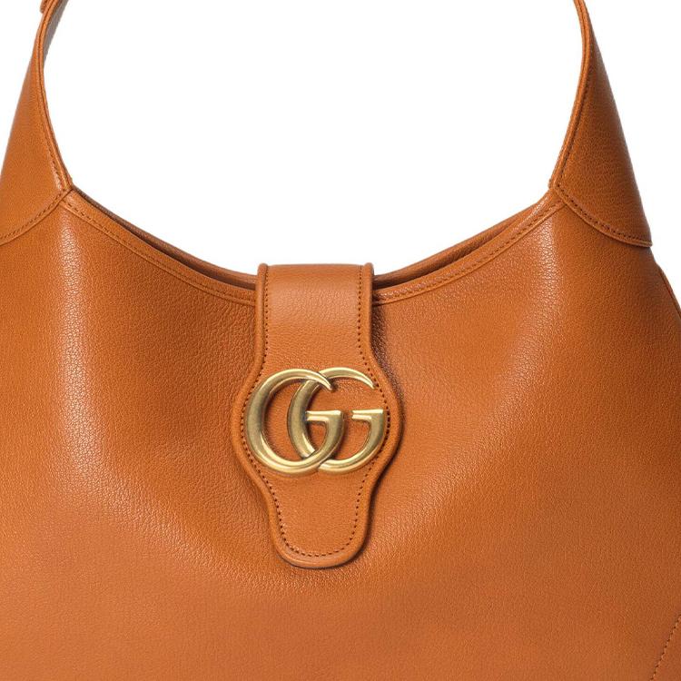 Gucci Aphrodite Series Shiny Gold Tone Double G Logo Zipper Closure Leather Crescent Bag Women Handbags 726274-AAA9F-2316