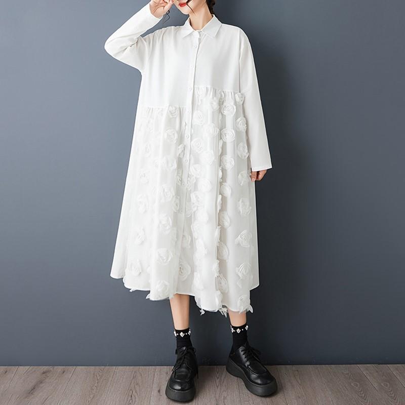 Long Sleeve Plus Size Cotton Vintage Floral New In Dresses for Women Casual Loose Spring Autumn Shirt Dress