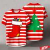 Red Stripes Cartoon Christmas Tshirt Men Women 3d Printing Merry Christmas Tee Shirts Tops 2026 New Year Short Sleeve T-shirt