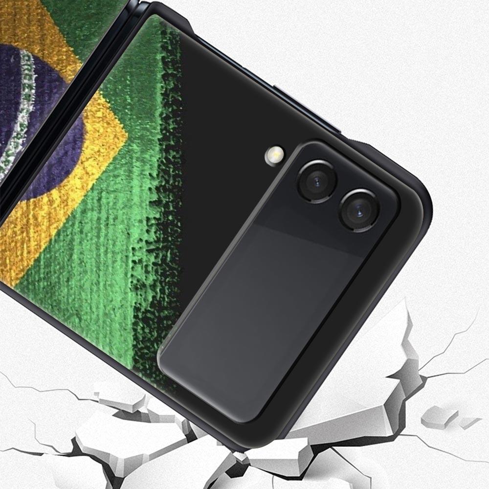 Phone Case for Samsung Galaxy Z Flip 3 4 5 6 7 Folding Black Shell For Samsung Z Flip4 Flip5 PC Hard Cover Large Brazil Flag