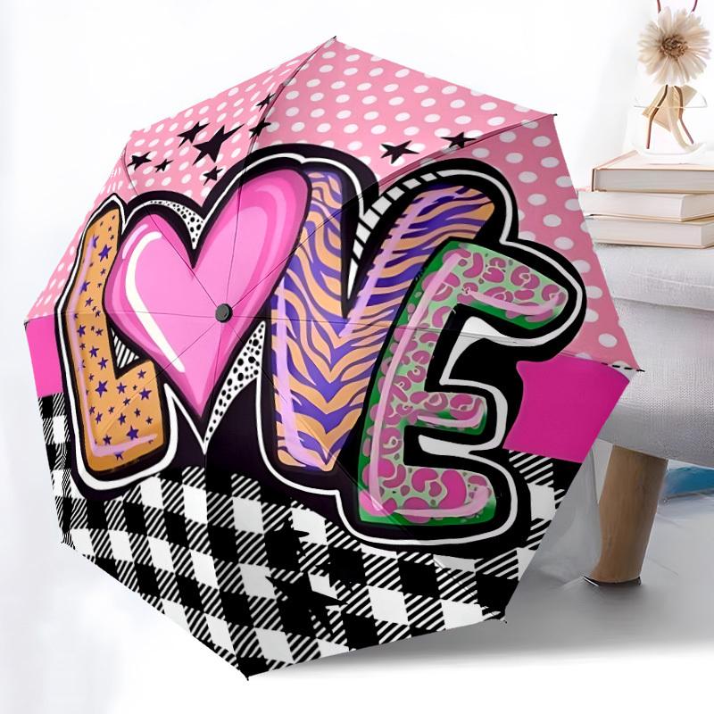 1pc Love Heart Automatic Opening/Closing Folding Umbrella with 8 Ribs,Windproof Portable Sunshade Umbrella Holiday gift yy260401079