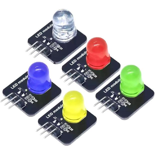 10mm LED Module Indicator Lights - Red Yellow Blue Green White - for Arduino, ESP32, ESP8266, Raspberry Pi - 5 Pieces Smart Electronic Building