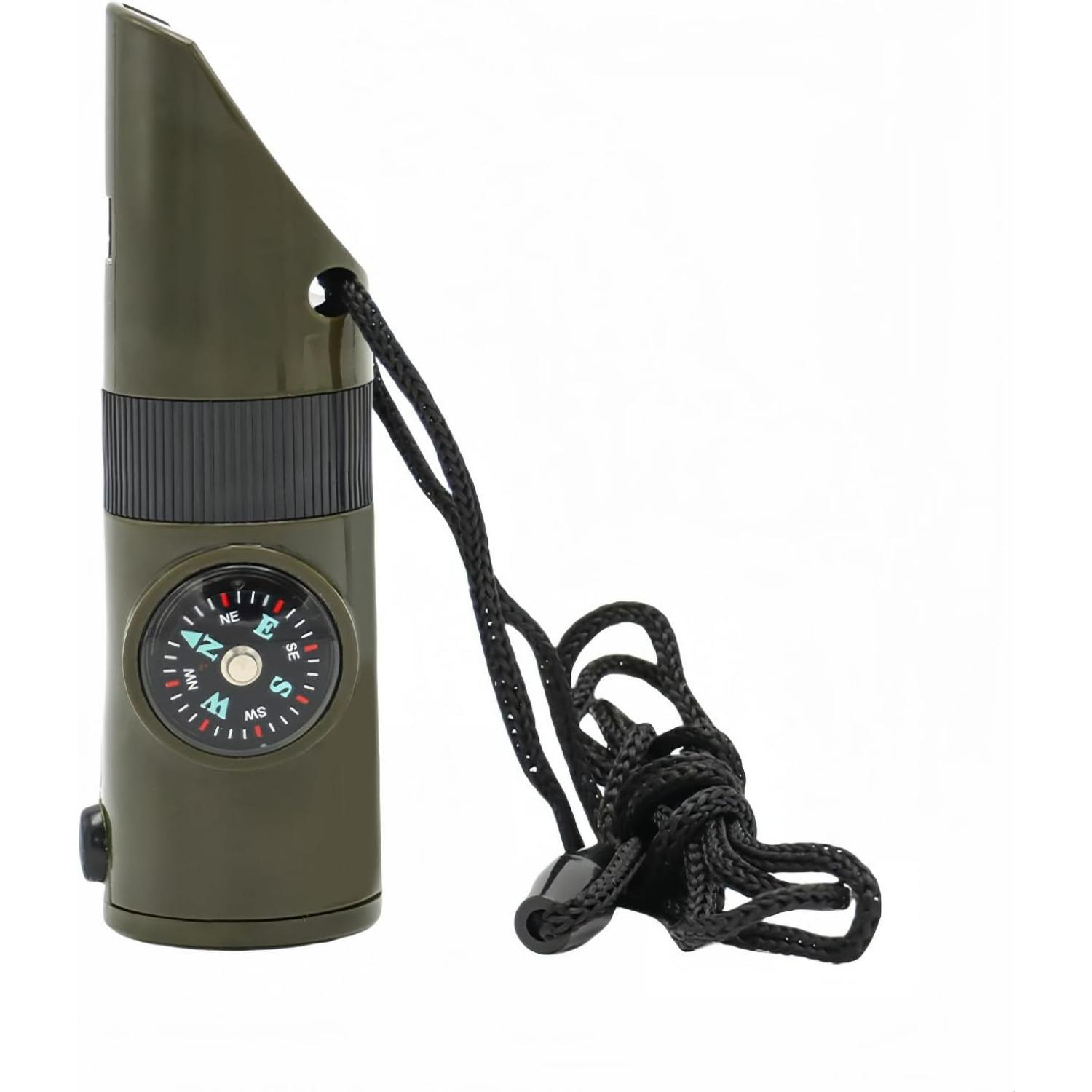 Emergency 7-in-1 Survival Whistle Kit:120dB Loud Safety Whistle with Compass,Thermometer, LED Light ,Signal Mirror & Waterproof Case for Outdoor
