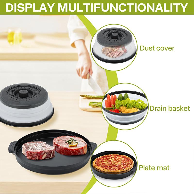 Folding Heating Covers Food Splash-Proof Microwave Cover Multi-Function Microwave Tray With Bottom Fresh-Keeping Cover Tool