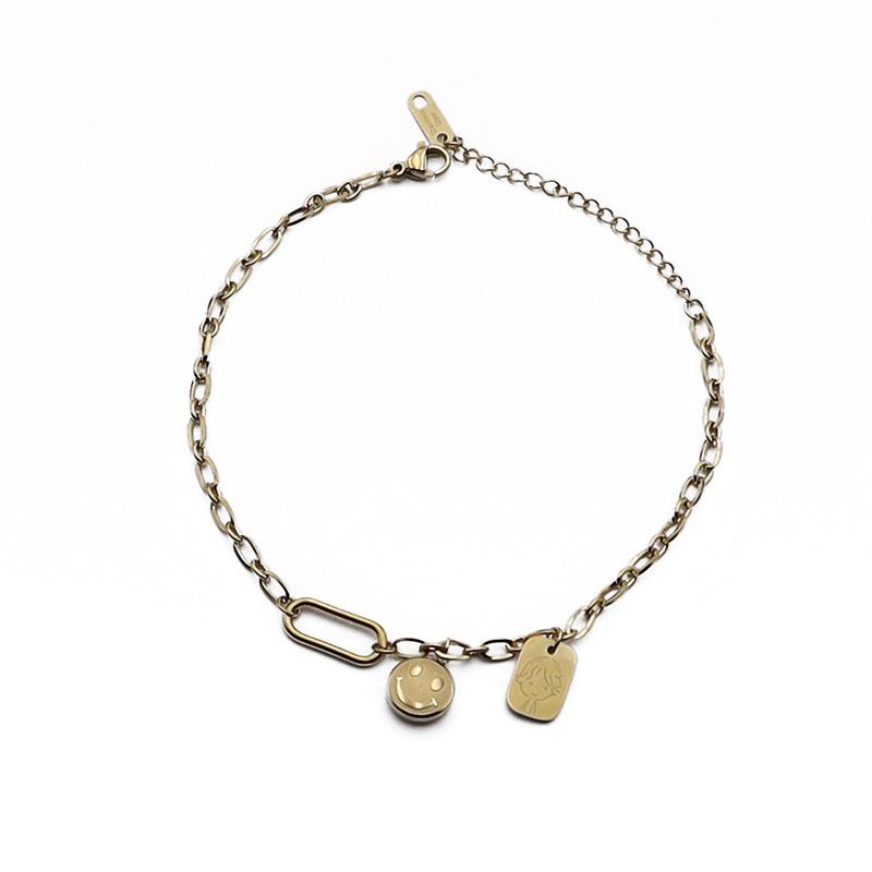 18K Gold Stainless Steel Foot Jewelry Does Not Fade Three-Dimensional Smiley Face Square Little Prince Pendant Anklet Jewelry