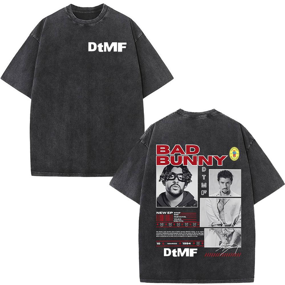 Rapper Bad Bunny Vintage Prané Tričko DTMF DeBi TiRAR MaS FOToS Trička Pánské Hip Hopové Módní Tričko Oversized Streetwear