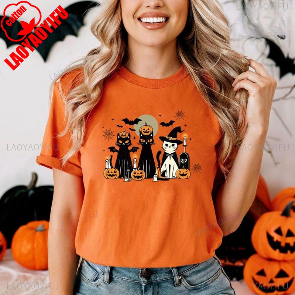 Witch Halloween TShirt Ladies Funny Halloween Shirt Cute Black Cat Halloween Tee Pet Owner Gift Tops Unisex Women Casual Tshirt