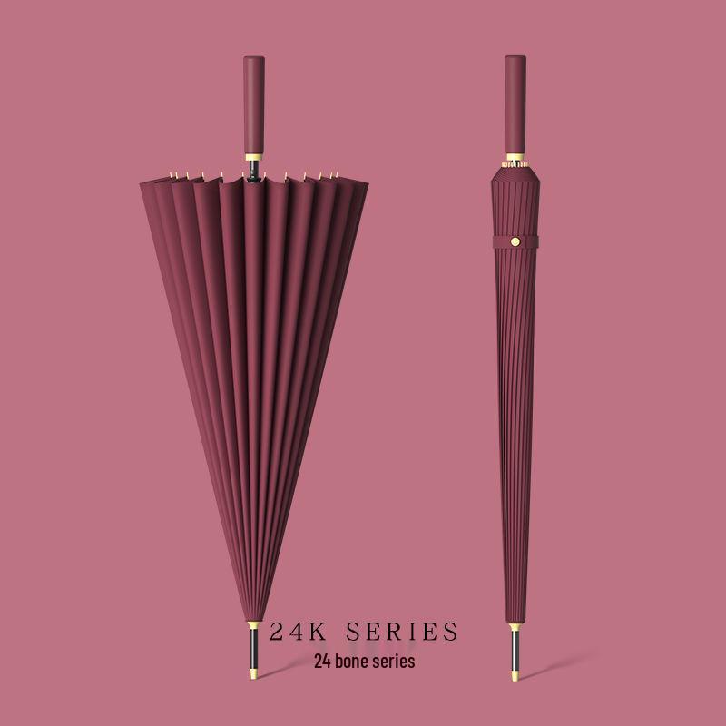 Windproof Solid Color 24-Rib Automatic Business Umbrella - Long Handle Sun and Rain Shield, Ideal for Gifting.