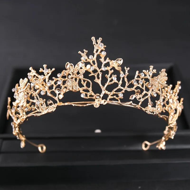 Baroque Vintage Crystal Crown Tiara Rhinestone Princess Butterfly Prom Crowns and Tiaras Bridal Wedding Hair Accessories Jewelry