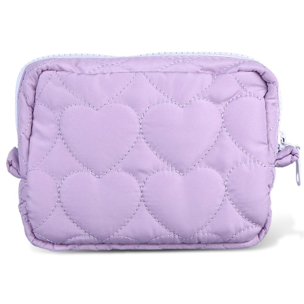

Heart Pattern Quilted Makeup Bag Simple Cosmetic Bag Aesthetic Travel Toiletry Bag Large Capacity Lightweight Makeup Storage Bag фиолетовый