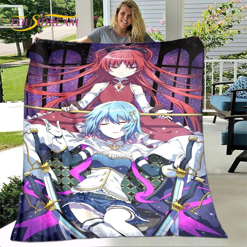 Puella magi madoka magica Kreslená měkká plyšová přikrývka, flanelová přikrývka přikrývka do obývacího pokoje Ložnice Pohovka Pohovka Piknikový povlak