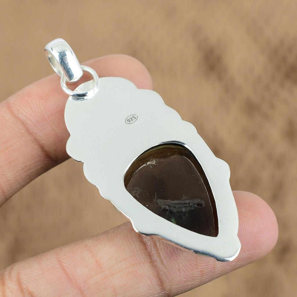 Natural Smokey Quartz Gemstone 925 Sterling Silver Pendant Unicorn For Women