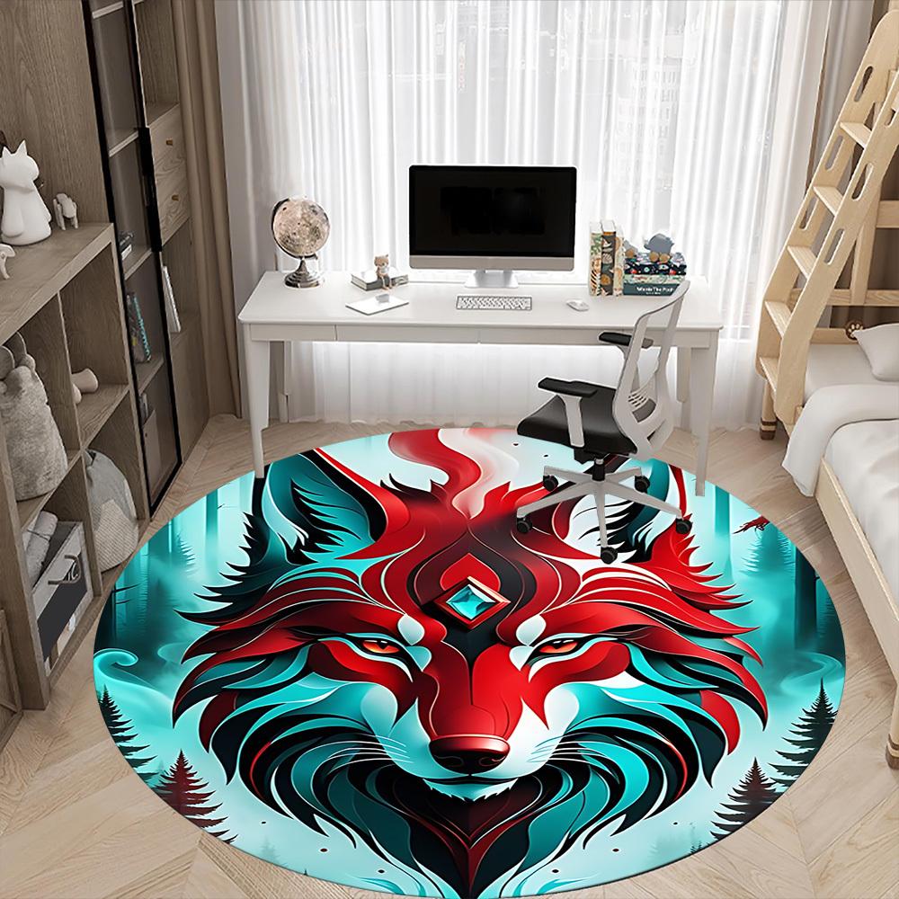 1PC Wolf Forest Office Round Area Rug, Indoor Mat Suitable ForOffice, Under Office Chairs Bedroom Living Room Home Decor, Room Deco f048