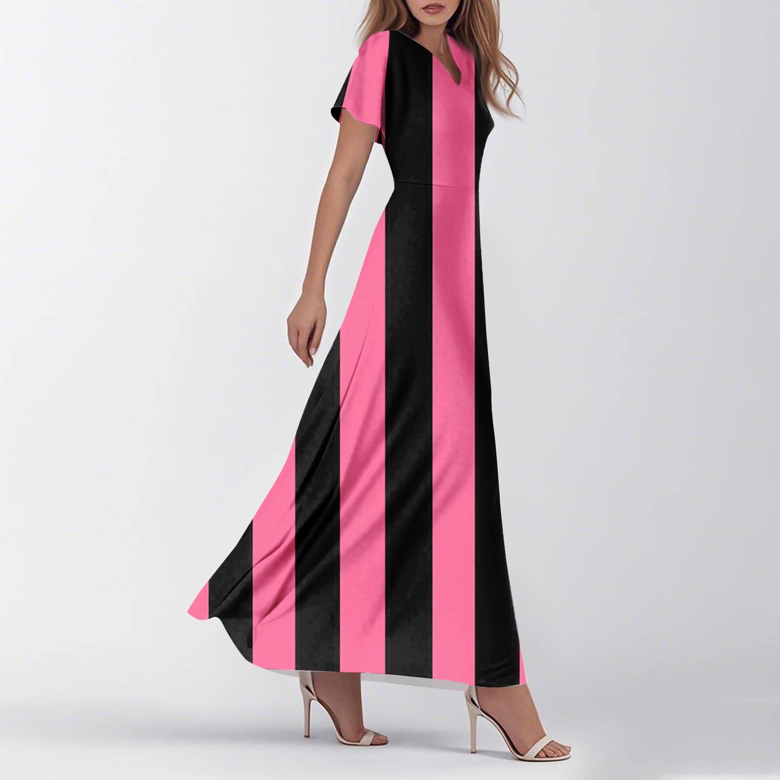 

Женские платья летние повседневные с V-образным вырезом в полоску с коротким рукавом платья для работы L винный