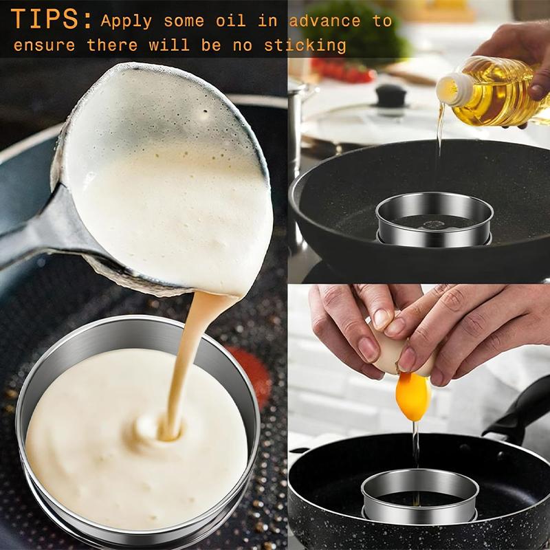 Double Rolled Stainless Steel English Muffin Rings Food Safe Metal Cooking Rings for Fried Eggs Dessert Tarts Baking Bakeware