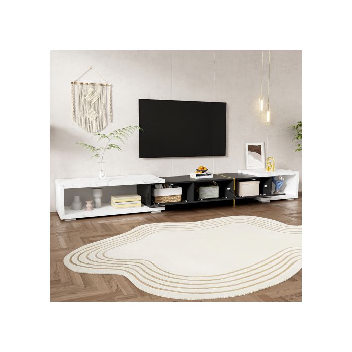 Meuble TV - MUVOE - Longueur Variable 140-260 Cm - Fonction Pivotante - Marbre Blanc - Design Contemporain