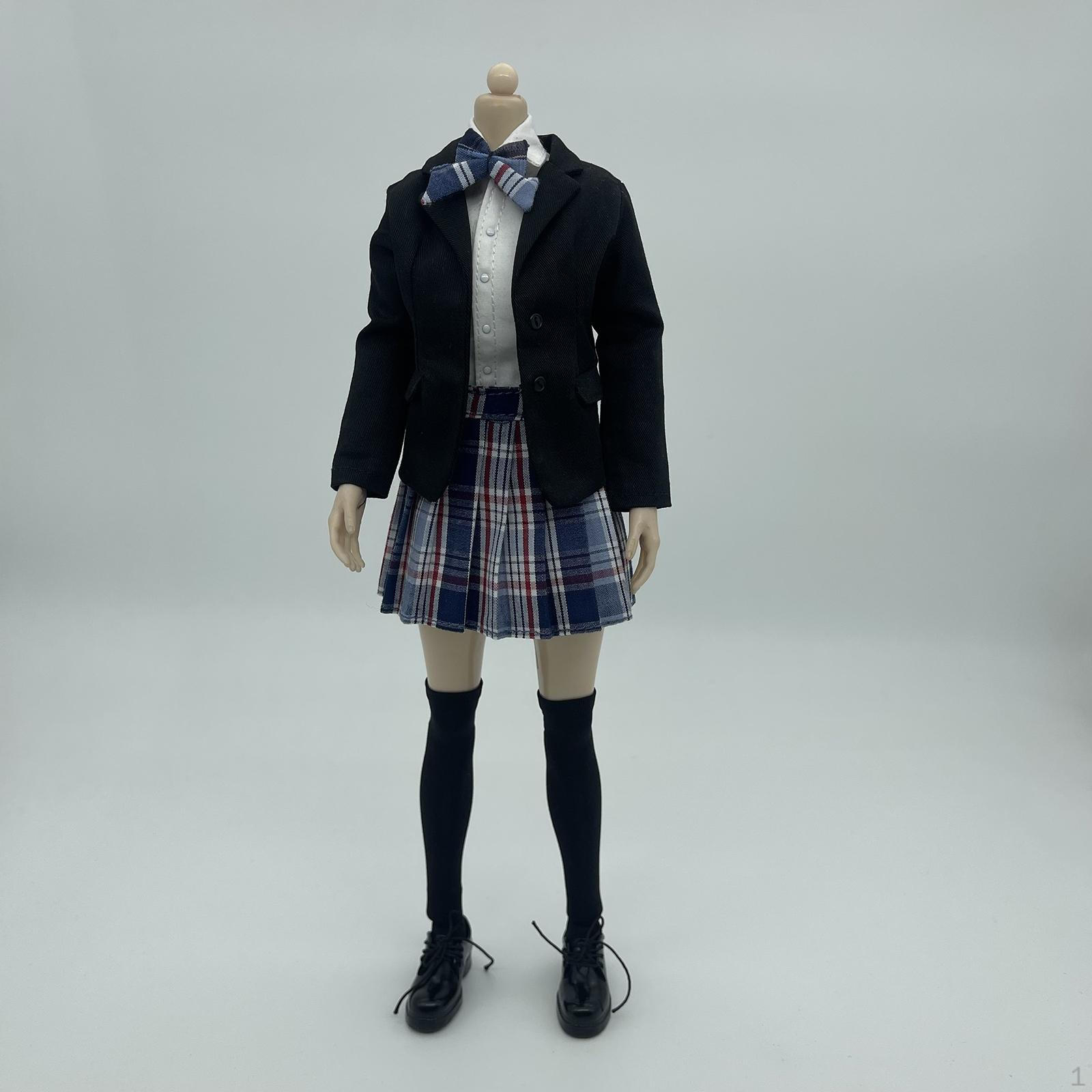 

1/6 женская короткая юбка ручная работа кукольная одежда комплект из 6 предметов пальто галстук костюм миниатюрная одежда для dark blue skirt