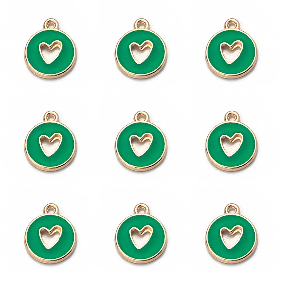 10 pezzi/lotto Cuore d'Amore Rotondo Smalto Ciondoli Double Face Ciondolo Fatto a Mano Per Braccialetto Fai da Te Creazione Gioielli 14,5x11,5 mm Vendita all'Ingrosso