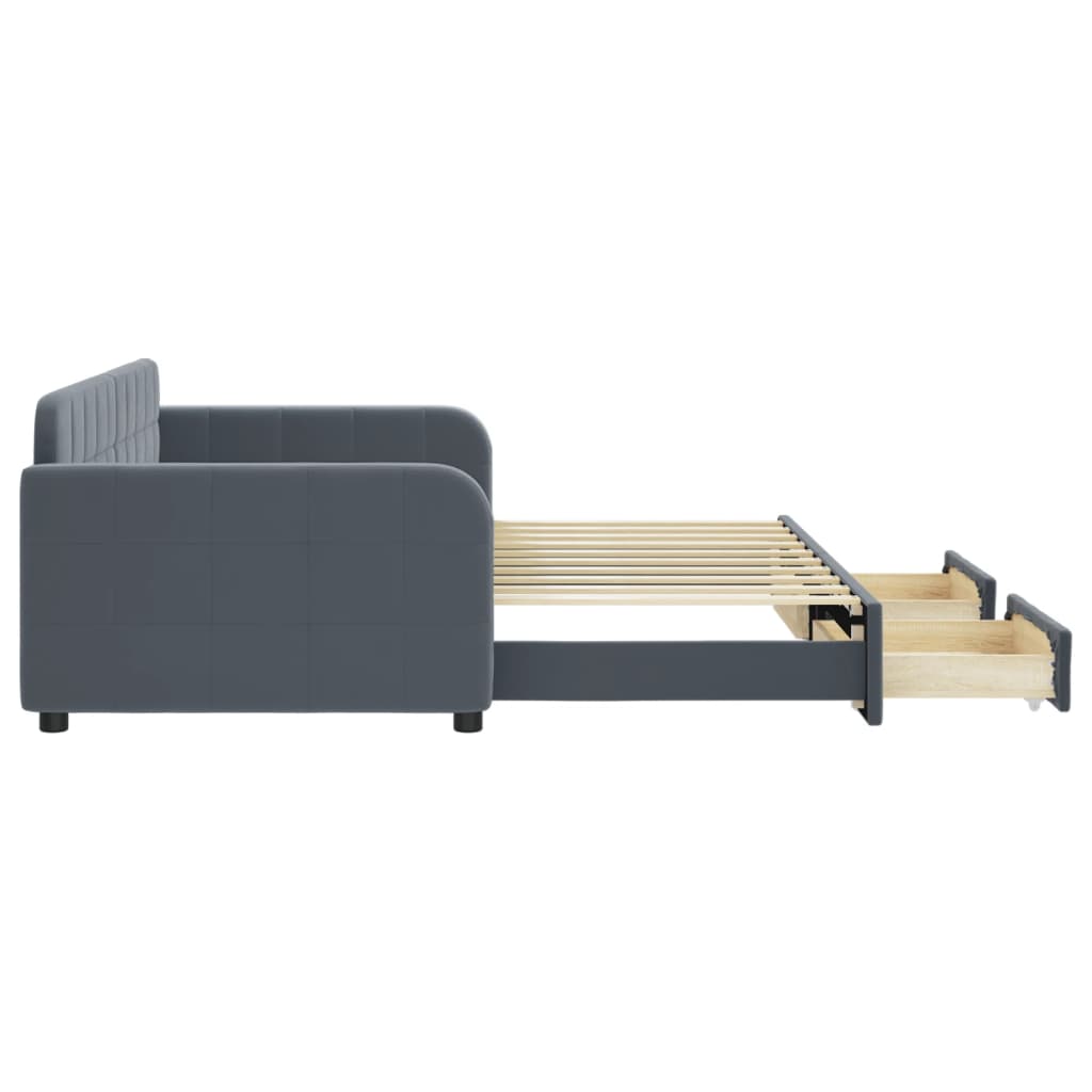 Extendable Daybed with Drawers Dark Grey 90x190 cm Velvet