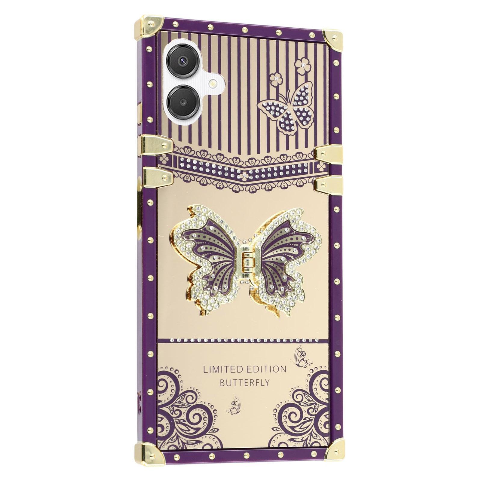 

Чохол для Samsung Galaxy A06 4G/A06 5G Електроплатований ТПУ+ПК Чохол для телефону з підставкою-метеликом Dark Purple