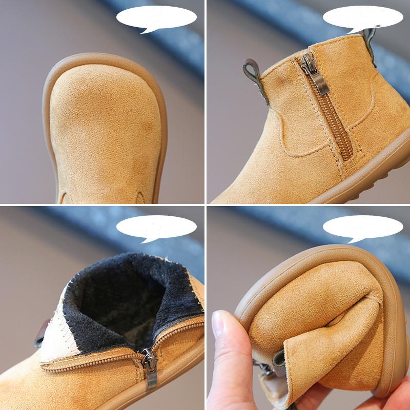Autumn Winter Children's Plush Martin Boots Girls Versatile Retro Cotton Shoes Boys Solid Color Warm Velvet Cotton Boots