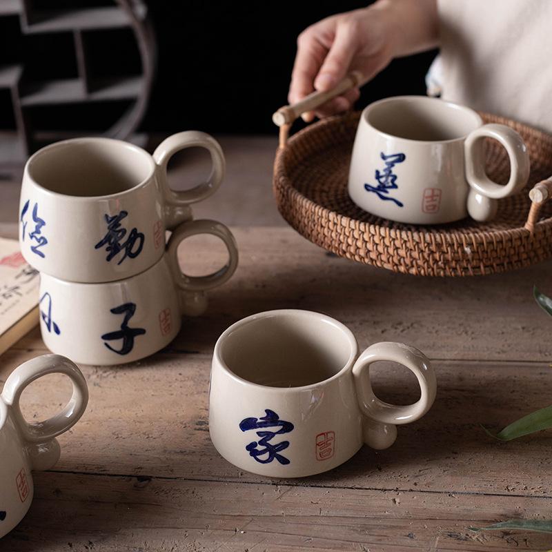 Retro simple Chinese ins style mug, breakfast creative home pastoral ceramics personalized water cup coffee cup