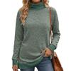 Women's Color High Neck Long Sleeve Loose Fit T-Shirt with Side Slit