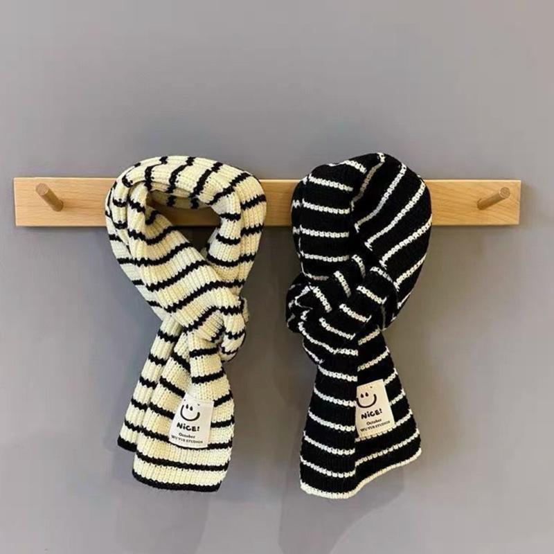 Children Neck Scarves with Stripe Pattern Warm Knitted Neckerchief Versatile for Children Fashionable Winter Accessories