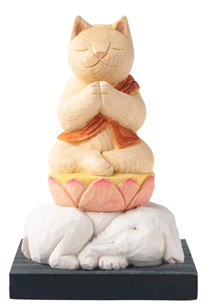 Cat Samantabhadra Deity of the Years of the Dragon and Modeled by Butsuya Sakai Zodiac Guardian Beckoning Cat Figurine Buddha, (Guardian Snake) - -