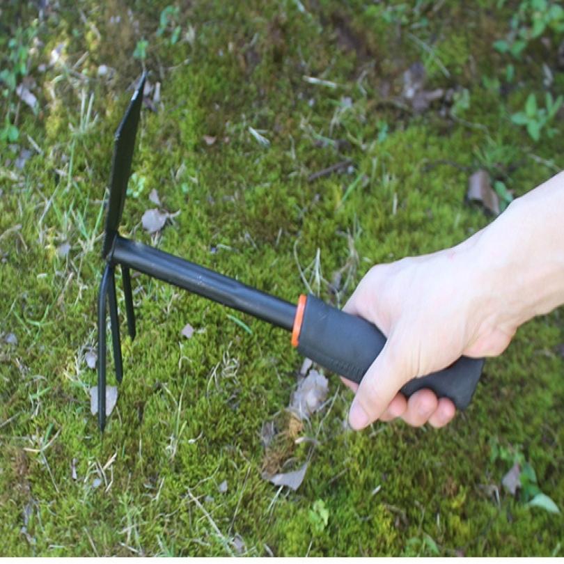 Thicken Serviceable Dual Use Small Hoe for Gardening Tool with Three Tooth Harrow Head, Iron Head Dual Purpose Hoe