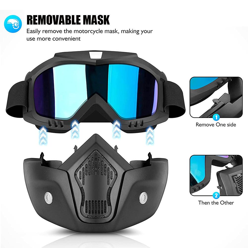 Detachable Motorcycle Mask Goggles Anti-Fog Polarized Lens Riding Eyewear