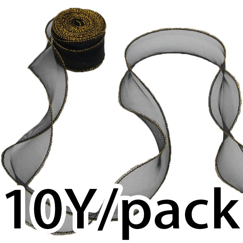 

(10 yards/pack) 4cm Gold Border Wavy Yarn Gift Box Bouquet Packaging Material Bow Hair Accessories Handmade DIY Decorative Lace 40mm чёрный