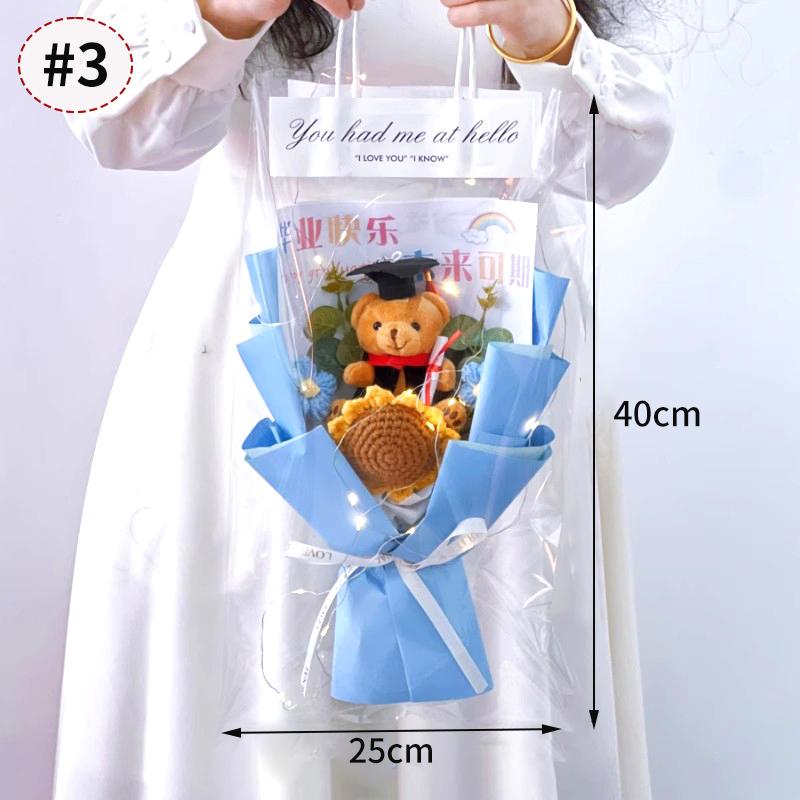 Graduation Flower Bouquet Sunflower knitted Flowers Finished Hand Woven Cute Bear Crochet Flowers Bouquet Artificial Flowers