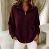 Women's Stand Collar Double Zip Knit Cardigan with Pockets Color Long Sleeve Sweater Jacket for Fall Winter